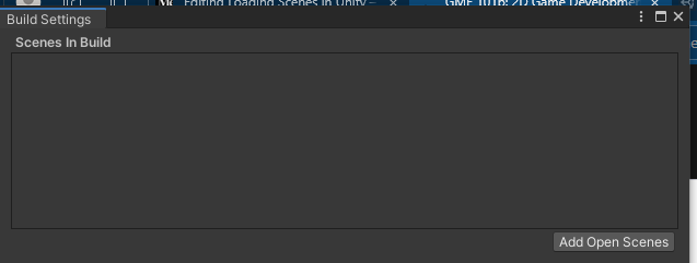 Build Settings with empty “Scenes to Build”
